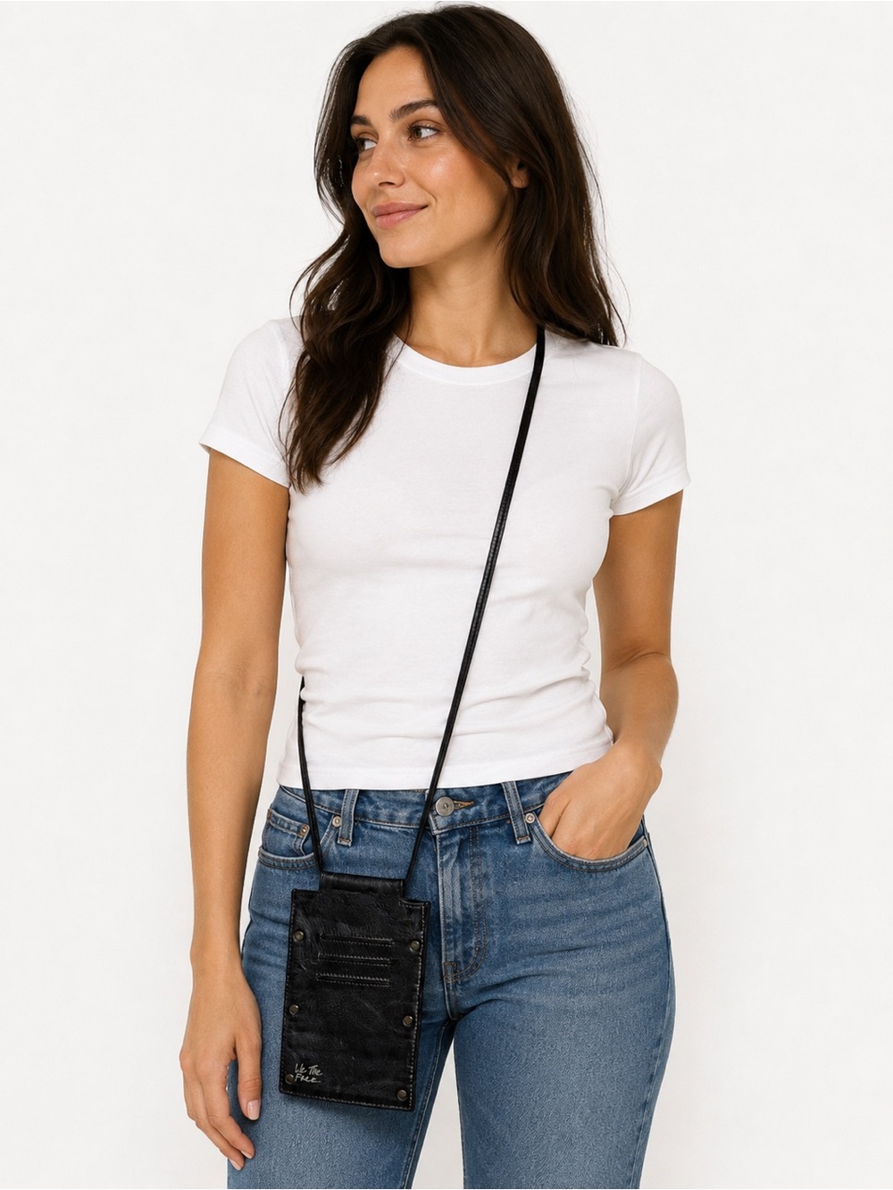 We The Free "Downtown" Black Leather Lanyard Crossbody Bag Free People